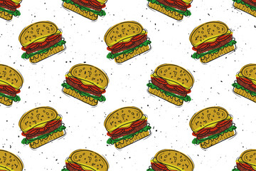 Aufkleber - Hamburger background. Vector background made of repeating colored hamburgers.