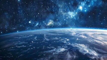 Wall Mural - background of earth from space with a blue sky and stars.