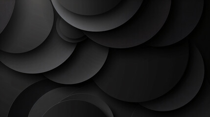 Wall Mural - Black background with round shapes, minimalistic design. Abstract black and white background for presentation or cover. illustration of dark gray color paper cut in layers