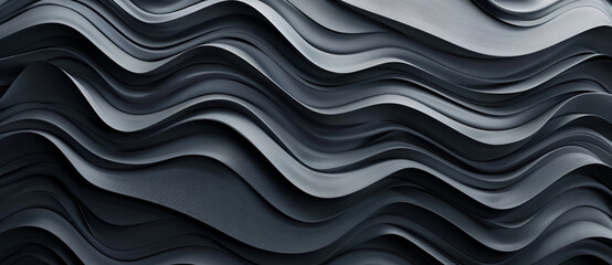 Poster - 3d render of abstract dark gray background with wavy elements


