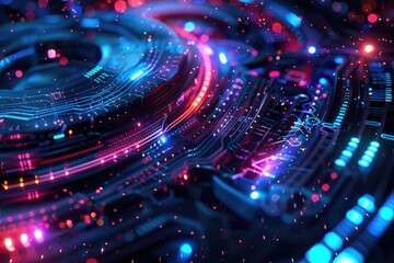 Poster - A colorful electronic circuit board with numerous LED lights and various components