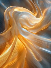 Wall Mural - Golden waves of flowing silk. AI.