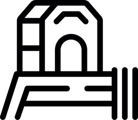 Poster - Line art icon of a doghouse standing on a wooden platform and surrounded by a fence