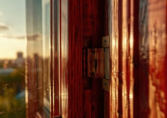 Sticker - Close-up of a shiny door hinge. AI.