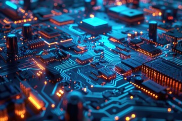 Poster - A detailed view of electronic components and wires on a computer motherboard