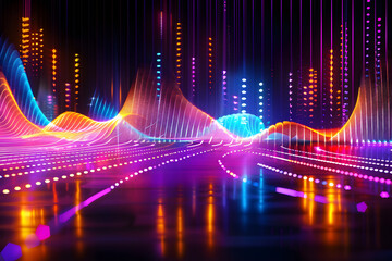 Poster - abstract background with equalizer effect neon lights sound wave ai generative