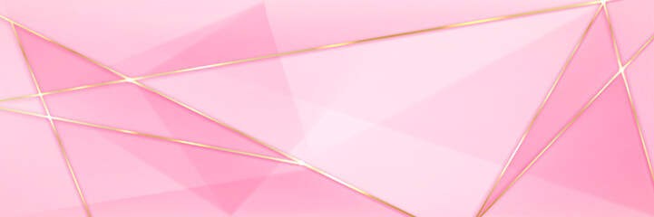 Poster - pink pastel luxury background with gold geometric pattern. realistic 3d vector illustration bg with 
