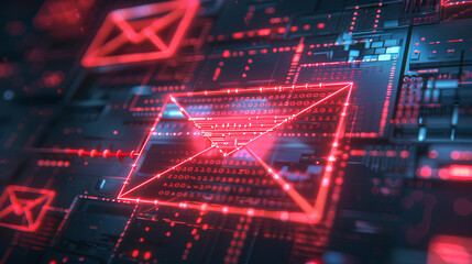 Poster - Email inbox alert and spam virus with warning, email security protection alert, new email notification and internet communication concept, email technology icon, junk mail compromised information
