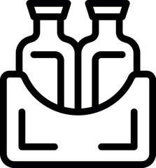 Poster - Line icon of a cardboard box holding two glass bottles, representing a safe and efficient delivery service for fragile items