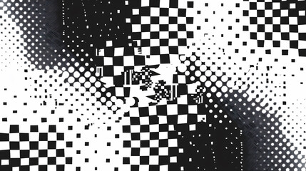 Poster - Black and white vector seamless pattern with a simple, symmetrical geometric diamond pattern in the style of halftone print.