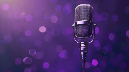 Concept of podcasting: microphone on a fuzzy purple background