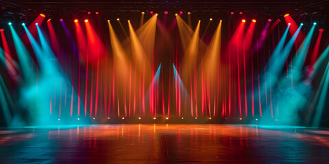 Wall Mural - banner background of an empty stage with colorful spotlights and copy space