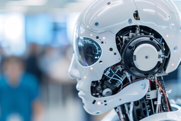 Poster - Editorial Photography of a robotics project showcase, capturing the detailed and intricate designs of the robots created by students, with a professional and polished look that emphasizes the