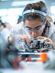 Poster - Documentary Photography of a mixed-gender team of students testing and refining their robot, capturing the trial-and-error process and the collaborative problem-solving in a realistic and authentic