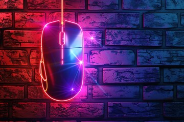 Wall Mural - PC mouse neon icon. Elements of business set. Simple icon for websites, web design, mobile app, info graphics isolated on brick wall