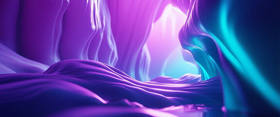 Canvas Print - 3D Rendered Cave with Purple and Turquoise Wavy Forms.