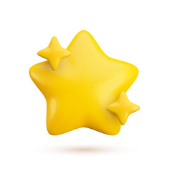 Wall Mural - vector 3d gold sparkling star icon on white background with shadow. cute realistic cartoon 3d render