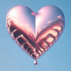 Wall Mural - Pink Chrome heart balloon, blue sky