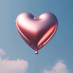 Wall Mural - Pink Chrome heart balloon, blue sky