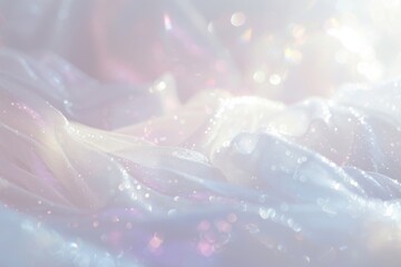 Poster - A close-up shot of white fabric, with a subtle mist and faint pastel hues adding a soft, ethereal quality