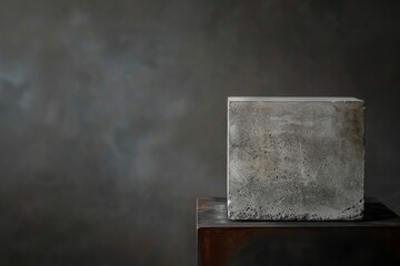 Poster - A close-up shot of a concrete pedestal, resting on a dark metal base. Soft lighting highlights the texture of the concrete