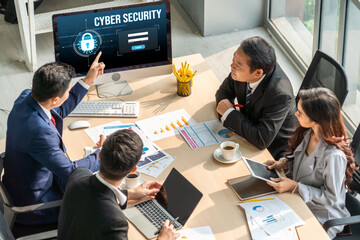 Poster - Cyber security system on computer screen protect private information snugly from hacker and cyber attack
