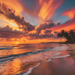 Wall Mural - Capture the golden hour with vibrant colors in the sky.