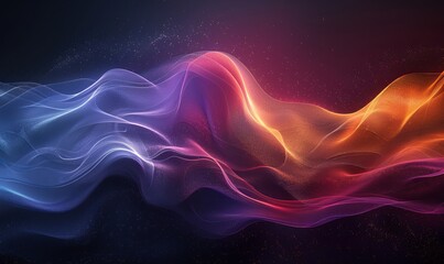 Dark grainy color gradient wave background, purple red yellow blue colors banner poster cover abstract design, black copy space, Generative AI