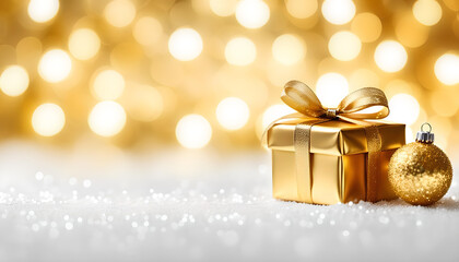 Wall Mural - Gold christmas gift with copy space