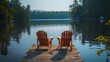 © ifoto - By the lake in the park, there are two chairs