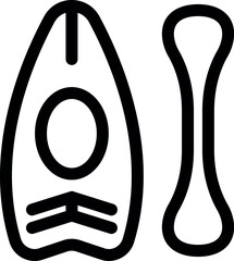 Poster - simple black and white line art depicting a kayak with its paddle, perfect for representing outdoor 