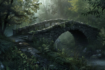 Wall Mural - A bridge over a river with a forest in the background