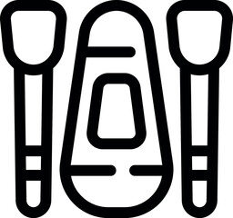 Poster - simple inflatable boat with paddles for river rafting icon outline on white background