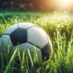 Wall Mural - soccer ball on green grass