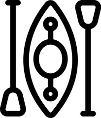 Wall Mural - Simple black and white icon of a kayak with a paddle, ideal for representing water sports and outdoor activities