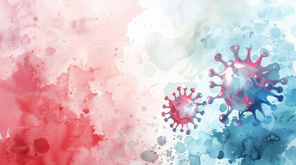 Wall Mural - A watercolor painting of a virus with red, blue and white colors