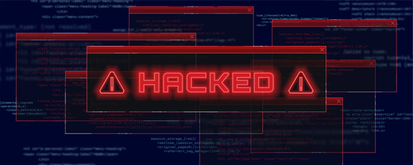 Wall Mural - Hacked system or cyber attack. Warning on the screen. Danger internet virus. Vector illustration.