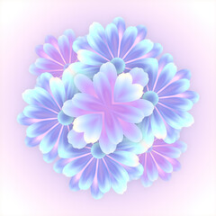 Poster - A symmetrical arrangement of flowers in a soft pastel palette of pinks and purples. 3d rendering digital illustration