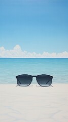 Sticker - Black sunglasses on the beach with sea background outdoors summer nature.