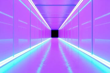 Wall Mural - Futuristic arch tunnel in blue light. 3D rendering of an architectural structure for science fiction and modern design concepts. Futuristic hallway or corridor interior with purple neon color. AIG35.