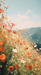 Poster - Photography of minimal a cute flowers with hillside landscape mountain outdoors nature.