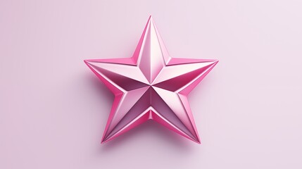 Wall Mural - Shiny Pink 3D Geometric Star with Metallic Finish, Highlighted Symmetry