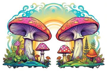 Poster - Mushroom drawing agaric fungus.