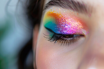 Wall Mural - A woman with rainbow colored eye makeup