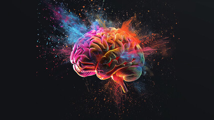 Poster - A colorful brain with a splash of paint surrounding it