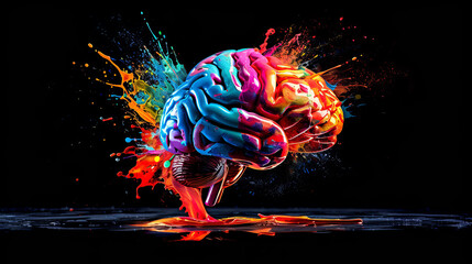 Poster - A colorful brain with red paint splattered on it