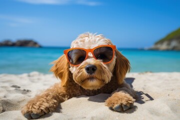 Wall Mural - Glasses beach dog sunglasses.