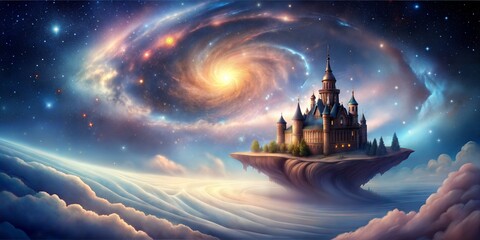Wall Mural - a magical landscape with an alien figure in the middle of the starry night.