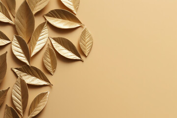 Poster - Copyspace background, Empty space for adding text, blank background to write something, decorated with golden leaves 