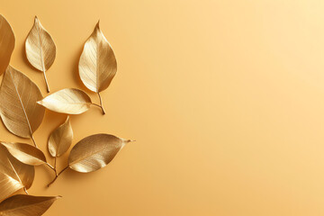 Poster - Copyspace background, Empty space for adding text, blank background to write something, decorated with golden leaves 
